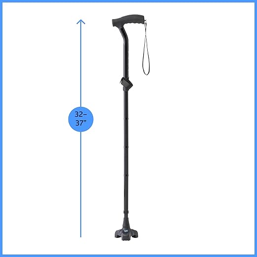 Medline TriGlide Folding Cane, Mimics Ankle Movement, Adjusts 32-37", 350 Ibs. Capacity, Black - For Seniors & Adults While Walking, Balance, Mobility Aid