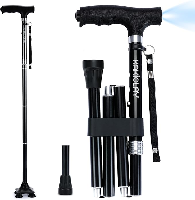 Folding Walking Cane with LED Light for Women & Men - Foldable, Adjustable, Collapsible Lightweight Aluminum Walking Stick for Seniors & Adults