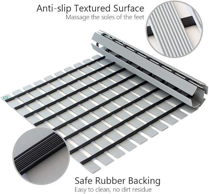 Bath Mat Non Slip Shower Mat Bathtub with Drain Holes and Heavy Duty Rubber No Suction Cups Sturdy Shower Stall Tub Mat for Bathroom, Shower Floor, Pool, SPA, (Grey, 2FT X 19FT)