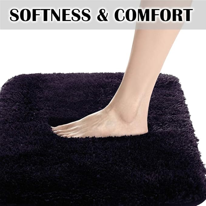 Suchtale High Pile Bath Mat, 16'' x 24'', Dark Purple, Non Slip, Machine Washable, Absorbent, Soft Microfiber, Bathroom Rug