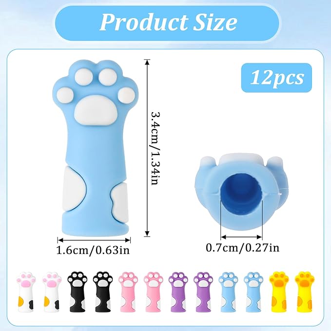 12PCS Cat Paw Knitting Needle Stoppers, Silicone Knit Needles Point Protectors Caps Needle Minders Locks, Knit Stitch Holders for Knitting Accessories and Gadgets