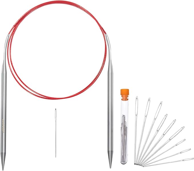 Size 9/5.5mm Circular Knitting Needles,40 Inch/100cm Knitting Needles for Beginners,Metal Round Knitting Needle Set with 9 Yarn Needle (Orange, 40-inch-US-9(5.5mm))