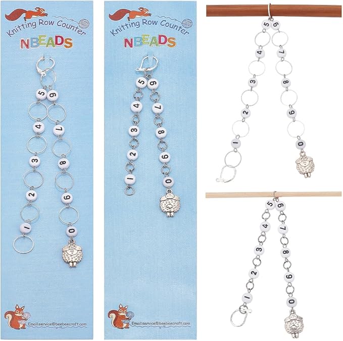 NBEADS 2 Pcs 2 Styles Sheep Charm Knitting Row Counter Chains, 0~9 Number Stitch Markers Acrylic Beads Crochet Stitch Marker Charms for Knitting Weaving Sewing Quilting Handmade Jewelry
