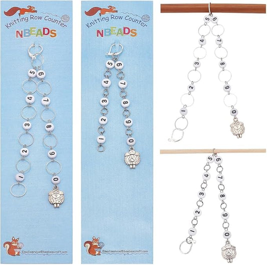 NBEADS 2 Pcs 2 Styles Sheep Charm Knitting Row Counter Chains, 0~9 Number Stitch Markers Acrylic Beads Crochet Stitch Marker Charms for Knitting Weaving Sewing Quilting Handmade Jewelry