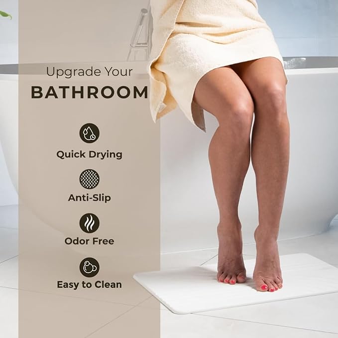 Stone Bath Mat, Diatomaceous Earth Non-Slip Stone Shower Mat - Quick Drying Absorbent Bath Mats for Bathroom - Elegant & Modern Design, Easy to Clean (23.5 x 15) - Sandstone, 2pcs