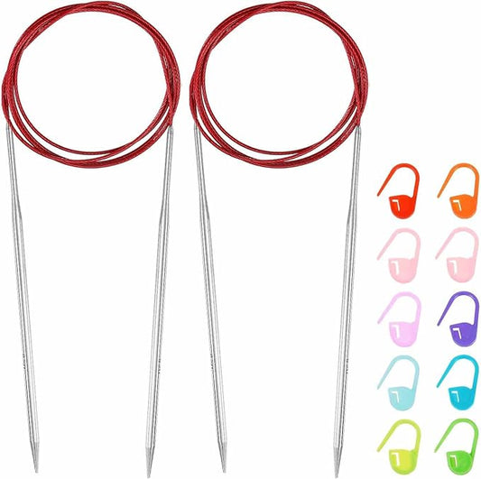 HARFINGTON 2pcs Knitting Needles Size US 6(4mm) Circular Needle 47 Inch(120cm) Round Metal Stainless Steel Needle with Markers for Handmade Projects DIY Knitting