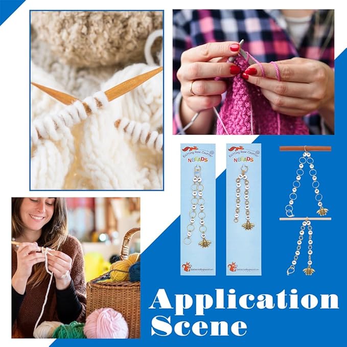 NBEADS 2 Pcs 2 Styles Bees Charm Knitting Row Counter Chains, 0~9 Number Stitch Markers Acrylic Beads Crochet Stitch Marker Charms for Knitting Weaving Sewing Quilting Handmade Jewelry