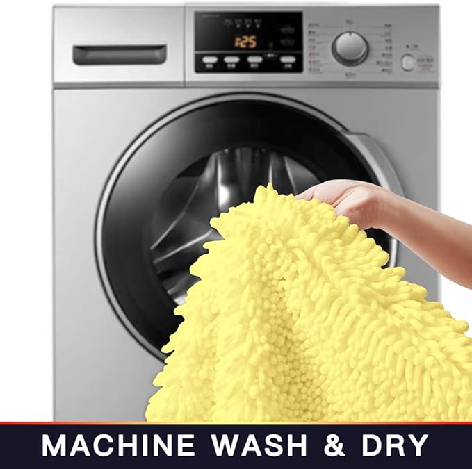 Walensee Large Bathroom Rug Non Slip Bath Mat (72x24 Inch Yellow) Water Absorbent Super Soft Shaggy Chenille Machine Washable Dry Extra Thick Perfect Absorbant Best Plush Carpet for Shower Floor