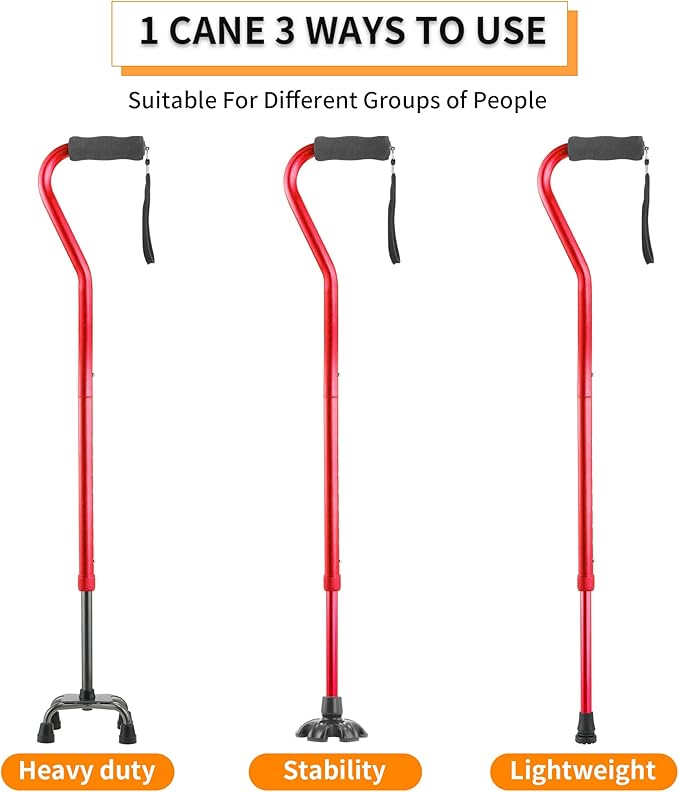 LIXIANG Walking Canes Stablize Women Quad Canes for Seniors & Adults Foldable Adjustable for Men & Women Heavy Duty Freestanding Cane for People with Leg Injuries 3 footings