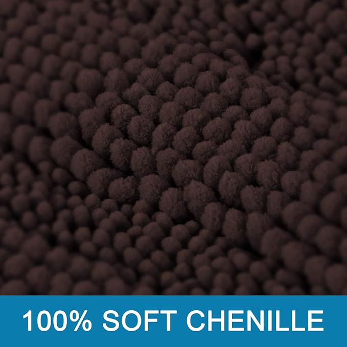 H.VERSAILTEX Bath Rugs for Bathroom Non Slip Bath Mats Extra Thick Chenille Striped Bath Rug Runners 47" x 17" Absorbent Fluffy Soft Shaggy Mats Dry Fast Plush Area Carpet for Bath Room - Chocolate
