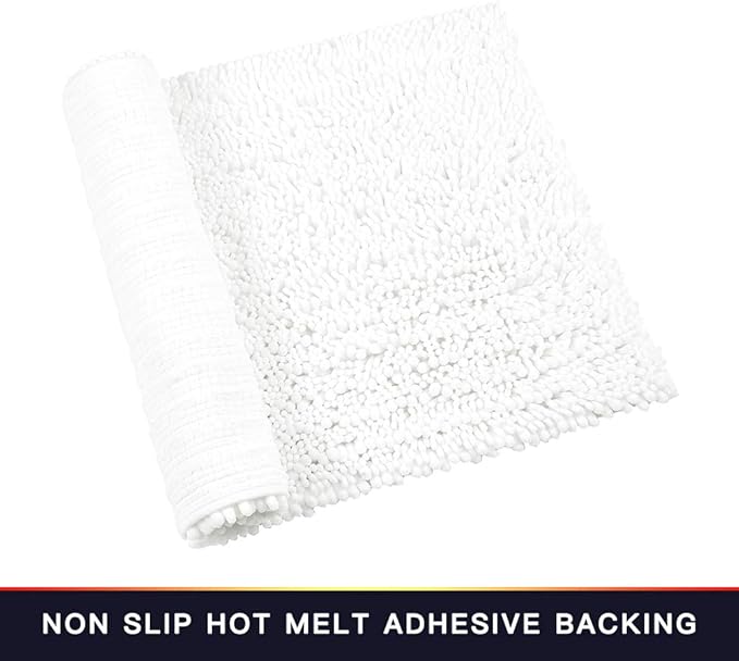 Walensee Large Bathroom Rug Non Slip Bath Mat (72x24 Inch White) Water Absorbent Super Soft Shaggy Chenille Machine Washable Dry Extra Thick Perfect Absorbant Best Plush Carpet for Shower Floor