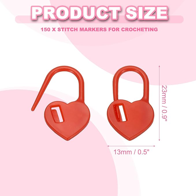 PATIKIL Crochet Stitch Markers, 150Pcs Plastic Knitting Markers Needle Pin Heart Locking Stitch Marker for Sewing Crocheting DIY Craft, Red