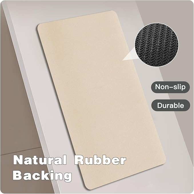 Bathroom Mat Quick Dry, Bathroom Rugs Non Slip Washable Thin Absorbent Bath Mat Fits Under Door Bathroom Floor Mat Perfect for Bath, Shower, or Sink 24"x70" Beige