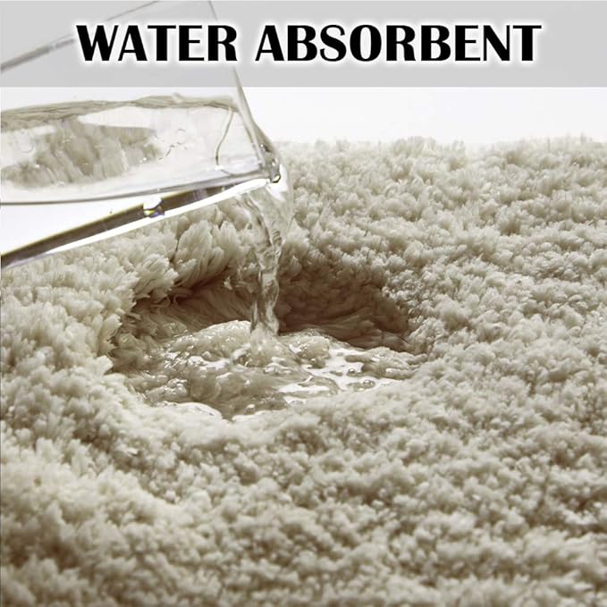 Suchtale Bathroom Contour Rug Non Slip Bath Mat Water Absorbent Soft Microfiber Shaggy Bathroom Mat Machine Washable Bath Rug for Bathroom Thick Plush U Shape Toilet Rug (20 x 24, Light Tan)