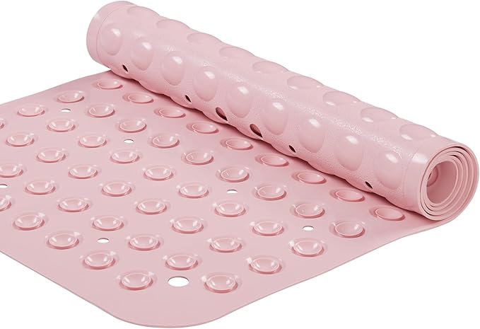 YANZIFLY Bathtub Mat for Shower: Soft Silicone Bath Mat Non Slip with Suction Cups Tub Mat for Bathroom for Family Extra Large Shower matt Machine Washable - Pink