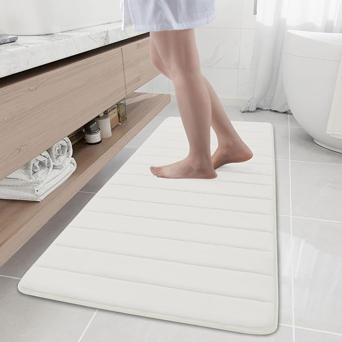 Buganda Memory Foam Bath Mat, 59" x 20", Ultra Soft and Non-Slip Bathroom Rugs, Water Absorbent and Machine Washable Bath Rug Runner for Bathroom, Shower, and Tub, Ivory