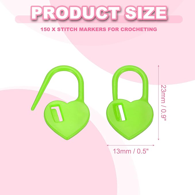 PATIKIL Crochet Stitch Markers, 150Pcs Plastic Knitting Markers Needle Pin Heart Locking Stitch Marker for Sewing Crocheting DIY Craft, Green