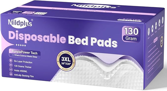 130 Grams Heavy Duty Bed Pads 36''X36'',50 Count Purple Disposable Underpads Extra Large Chucks Pads Incontinence Pads for Adult, Senior, Kids and Pet