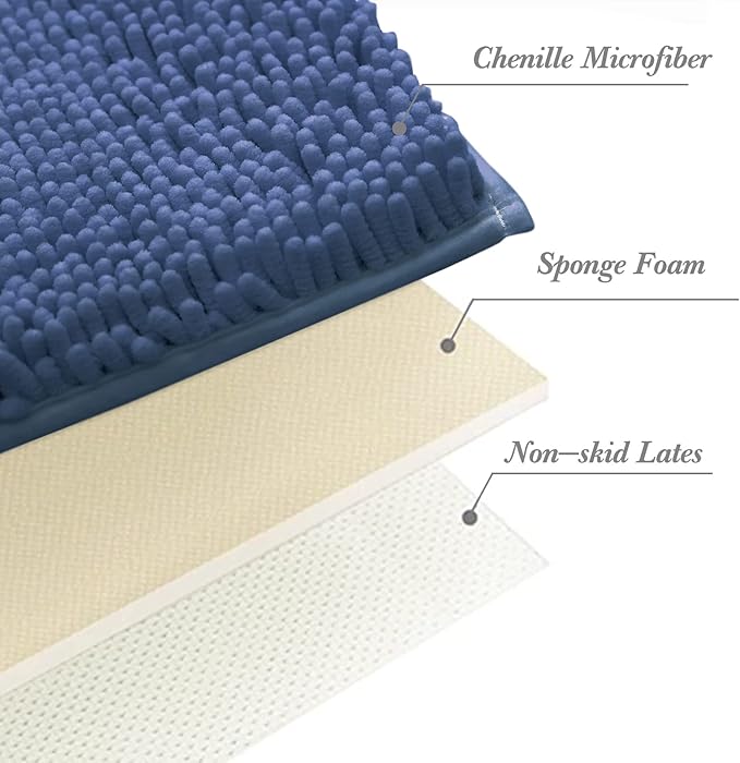 Non-Slip Bath Rug,Extra Soft Microfiber Bedroom Shag Carpet with Anti-Slip Backing,Water/Dust Absorbent Fast Dry Shower Mat,Sound Insulated Stairs Pad,Machine Washable (NavyBlue,17 x 27 Inches)