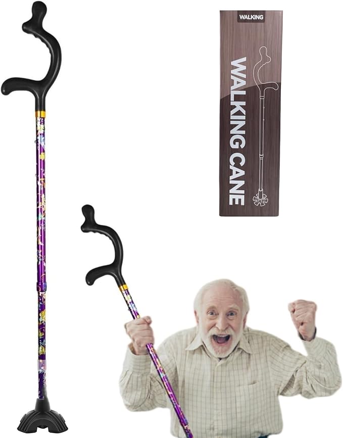Walking Canes for Women for Stability - YOKABOZE Walking Sticks for Seniors Balance, Height Adjustable Anti-Slip Lightweight Aluminum Folding Cane Collapsable for Travel Purple Plaid