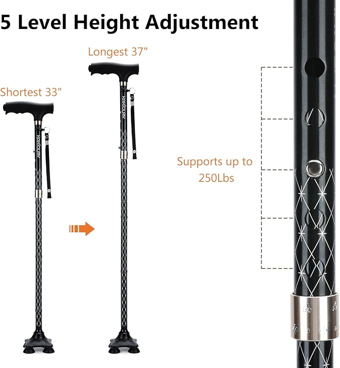 Folding Walking Cane with LED Light for Women & Men - Foldable, Adjustable, Collapsible Lightweight Aluminum Walking Stick for Seniors & Adults