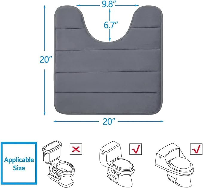 Buganda Memory Foam U-Shaped Contour Toilet Rugs, Non Slip Absorbent, Thick Soft Washable Bathroom Mat, Floor Carpet Bath Rugs Mat for Toilet Base (20" x 20", Dark Grey)