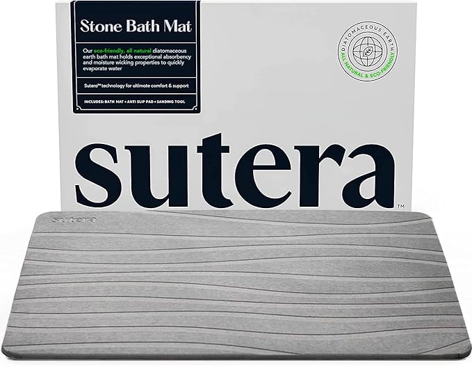 SUTERA Diatomaceous Stone Bathmat | Ultra-Absorbent, Quick-Drying Bath Mat | Slip-Resistant Surface for Safer Bathrooms | Charcoal Grey Finish | 23.5" x 15" (1 Pack)