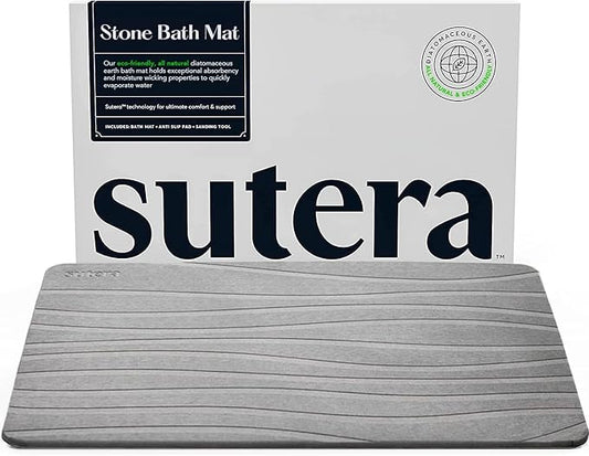 SUTERA Diatomaceous Stone Bathmat | Ultra-Absorbent, Quick-Drying Bath Mat | Slip-Resistant Surface for Safer Bathrooms | Charcoal Grey Finish | 23.5" x 15" (1 Pack)