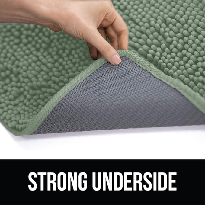 KANGAROO Bathroom Rugs, Chenille Soft Absorbent Bath Rug, Shaggy Shower Mat, Quick Dry Machine Wash Bathmat, Plush Carpet Mats for Tub, Bathtub and Room Home Decor Accessories, 36x24, Sage