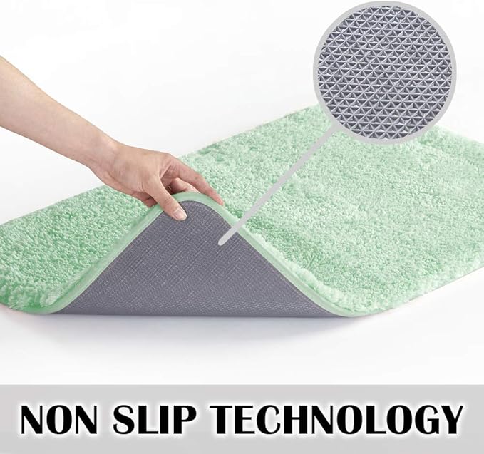Suchtale Bathroom Contour Rug Non Slip Bath Mat Water Absorbent Soft Microfiber Shaggy Bathroom Mat Machine Washable Bath Rug for Bathroom Thick Plush U Shape Toilet Rug (20 x 24, Pale Green)
