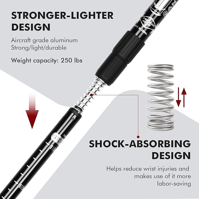 Telescopic Walking Cane 43 Inch with Anti-Shock & T-Grip Handle - 7075 Aluminum Quick Lock Trekking Pole, Ultralight for Hiking, Camping, Mountaineering