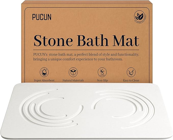 Stone Bath Mat Diatomaceous Earth Shower Mat,Quick Drying Diatomite Bath Stone Mat for Bathroom Floor -Super Absorbent,Natural, Easy to Clean(White)