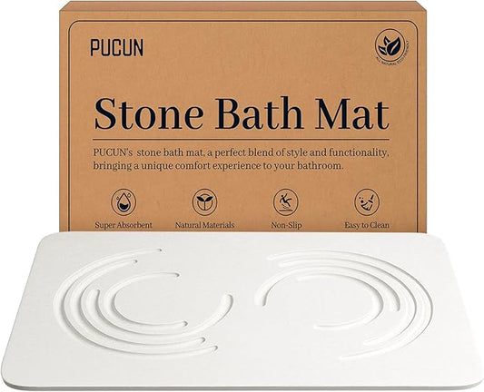 Stone Bath Mat Diatomaceous Earth Shower Mat,Quick Drying Diatomite Bath Stone Mat for Bathroom Floor -Super Absorbent,Natural, Easy to Clean(White)