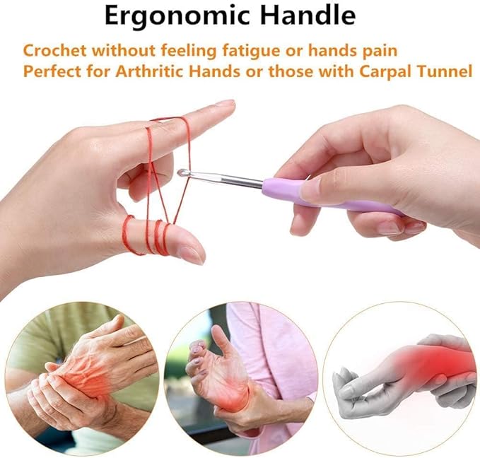 Yarniss Crochet Hooks,14 Size Crochet Set 2mm(B)-10mm(N), Ergonomic Crochet Hooks Set with Case for Beginner,Long Crochet Needles