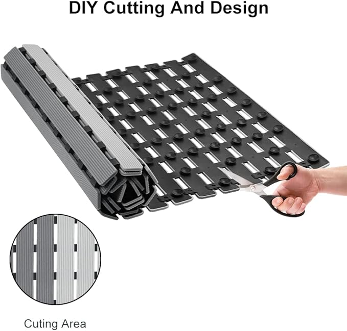 MBOSS Shower Mat Non Slip Bathtub Mats for Bathroom Shower Floor Mat Bath Mats for Shower Tub Anti Slip Shower Mat with Drain Hole and Large Suction Cups (Dark Gray Light Gray, 37.5 X 15.7 Inch)