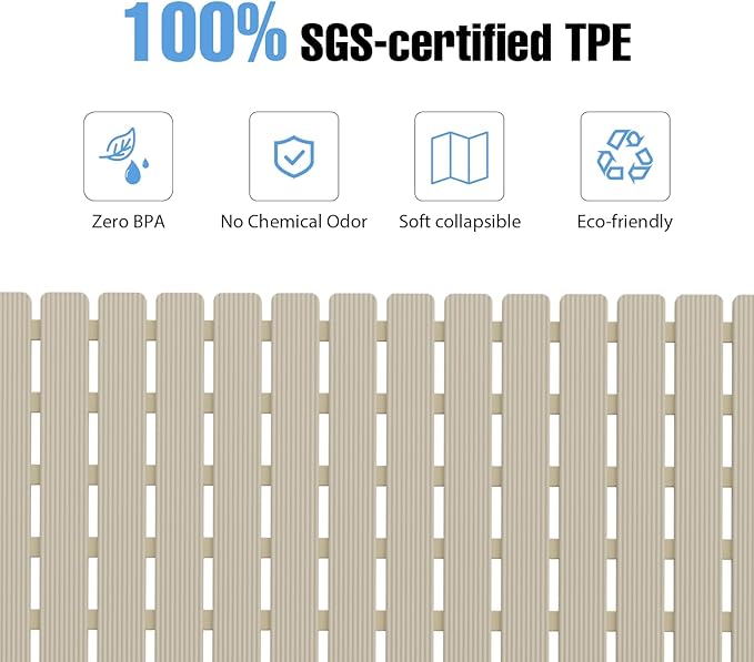 Shower Mat Non-Slip Bath Mat for Tub and Shower Stall,200+ Suction Cups with Drain Holes, Quick Dry Machine Washable, Extra Grip for Elderly and Baby, Bathroom Essentials 24x24 Inch (Light Brown)