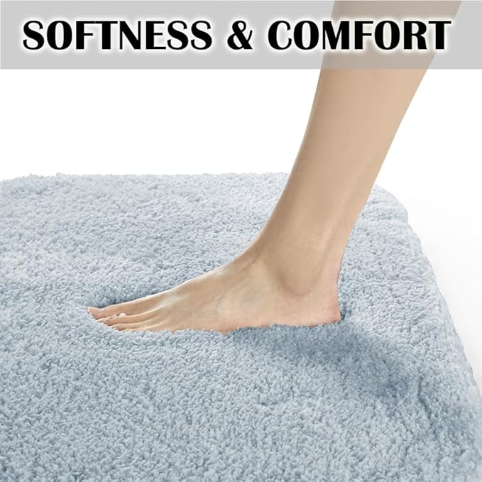Suchtale Large Soft Bath Mat - Extra Absorbent Shaggy Microfiber Bath Mat (24 x 40, Light Blue) - Machine Washable, Non Slip, Rubber Back