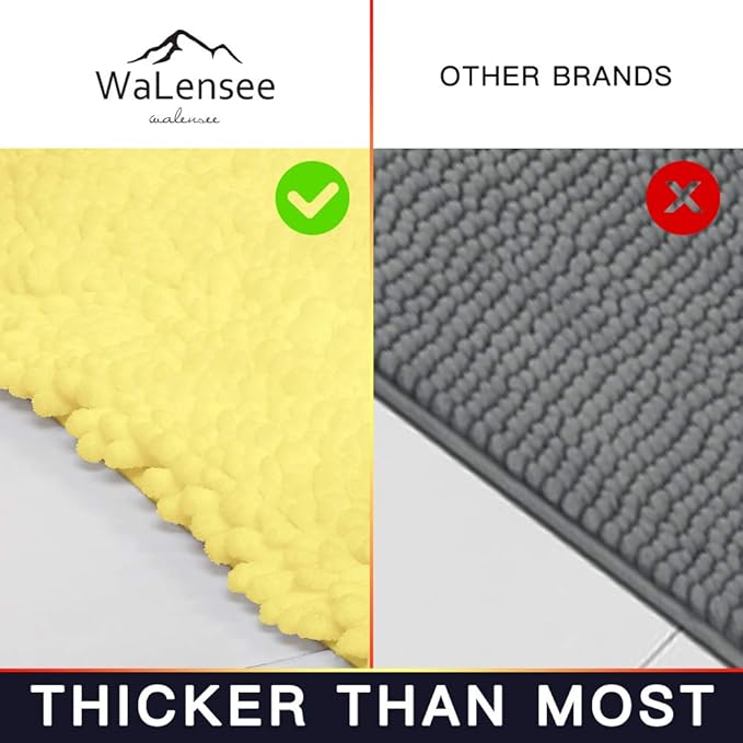 Walensee Large Bathroom Rug Non Slip Bath Mat (24x60 Inch Yellow) Water Absorbent Super Soft Shaggy Chenille Machine Washable Dry Extra Thick Perfect Absorbant Best Plush Carpet for Shower Floor
