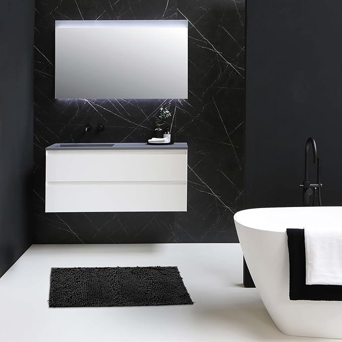 Non-Slip Bath Rug,Extra Soft Microfiber Bedroom Shag Carpet with Anti-Slip Backing,Water/Dust Absorbent Fast Dry Shower Mat,Sound Insulated Stairs Pad,Machine Washable (Black,12 x 24 Inches)