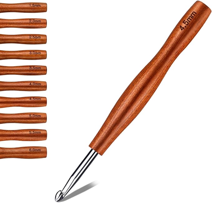 Nitlak 4.5mm Crochet Hook, Available in 1.5mm-6.0mm, Aluminum Ergonomic Crochet Hook with Wooden Handle for Arthritic Hands, Beginners, Crochet Needles for Knitting, Birthday Gifts for Mom