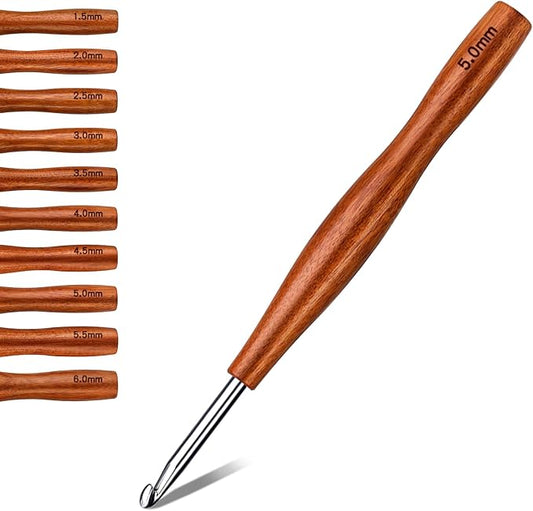 Nitlak 5mm Crochet Hook, Available in 1.5mm-6.0mm, Aluminum Ergonomic Crochet Hook with Wooden Handle for Arthritic Hands, Beginners, Knitting Needles for Birthday Gifts