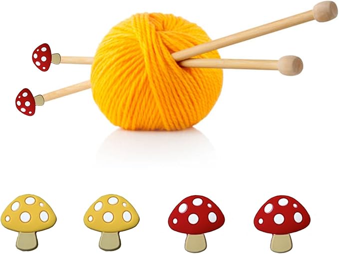SPANSEE 4 PCS Mushroom Stitch Stoppers, Knitting Needle Point Protectors, Knitting Needle Stoppers, Needle Hugger, Knitting Accessories, Knitting Supplies fit Size 2-13 (2.75mm-9mm) Needles