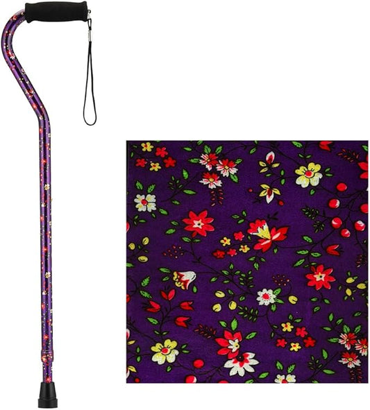 Nova Joy Designer Offset Walking Cane for Seniors - Unisex Adjustable Lightweight Aid with Foam Handle, Wrist Strap and Anti-Rattle Lock - Essential Mobility Support - Purple Bliss