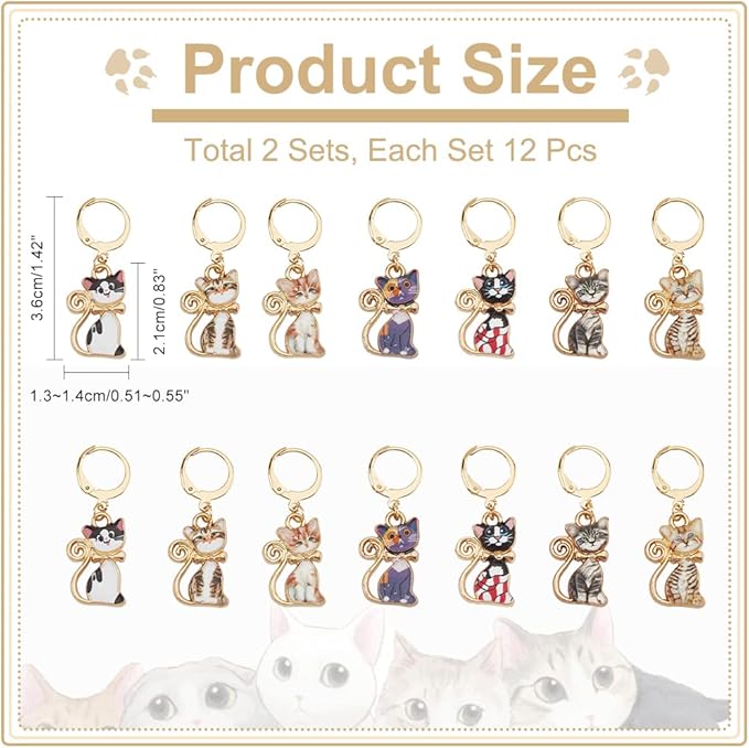 NBEADS 28 Pcs Cat Charm Stitch Markers, 7 Styles Alloy Enamel Cute Cat Crochet Charms Removable Locking Stitch Marker with 304 Stainless Steel Clasp for Sewing Accessories Quilting Jewelry