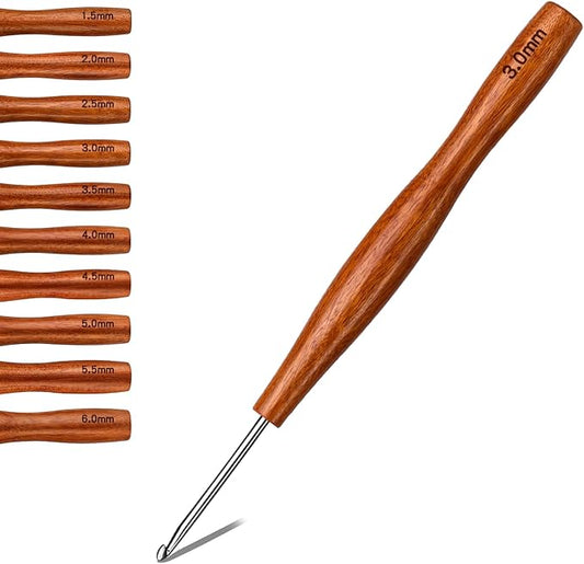 Nitlak 3mm Crochet Hook, Available in 1.5mm-6.0mm, Aluminum Ergonomic Crochet Hook with Wooden Handle for Arthritic Hands, Beginners, Knitting Needles for Mom Gifts