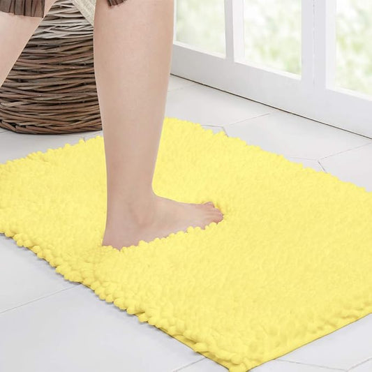 Walensee Bathroom Rug Non Slip Bath Mat (24x17 Inch Yellow) Water Absorbent Super Soft Shaggy Chenille Machine Washable Dry Extra Thick Perfect Absorbant Best Small Plush Carpet for Shower Floor