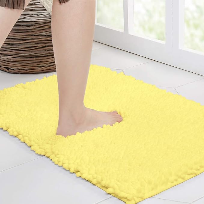 Walensee Bathroom Rug Non Slip Bath Mat (44x24 Inch Yellow) Water Absorbent Super Soft Shaggy Chenille Machine Washable Dry Extra Thick Perfect Absorbant Best Large Plush Carpet for Shower Floor