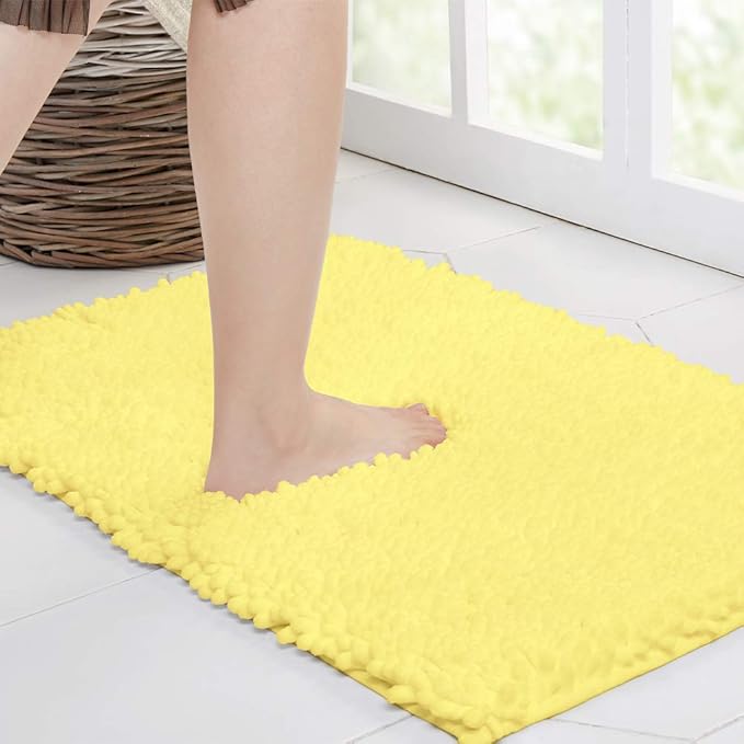 Walensee Bathroom Rug Non Slip Bath Mat (36x24 Inch Yellow) Water Absorbent Super Soft Shaggy Chenille Machine Washable Dry Extra Thick Perfect Absorbant Best Large Plush Carpet for Shower Floor