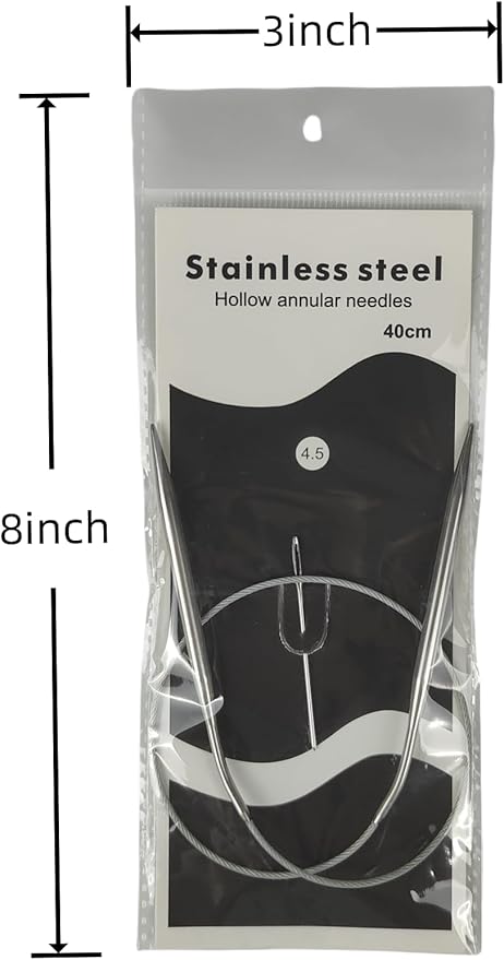 Size 7 Stainless Steel Circular Knitting Needles 16 Inch 4.5 mm Set Round Metal (Silver, 16 inch-7-(4.5mm))