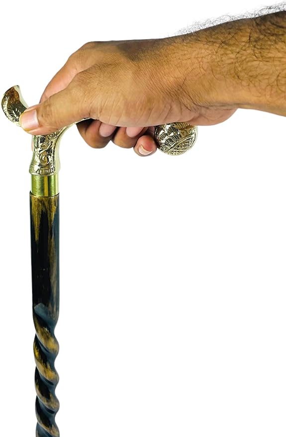 All Black Snake Handle Spiral Wooden Walking Cane